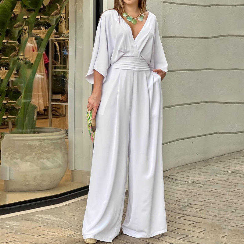 Sleeved Casual V-neck Jumpsuit