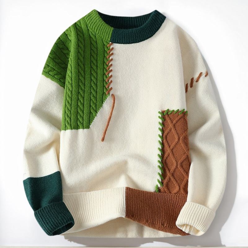 Patchwork O Neck Sweaters Knit Pullovers